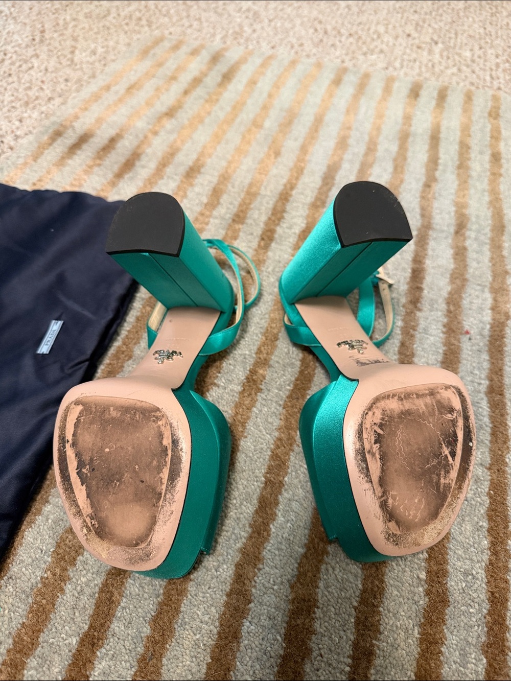 Prada Green Satin Block Heel Sandals - Picture 11 of 11